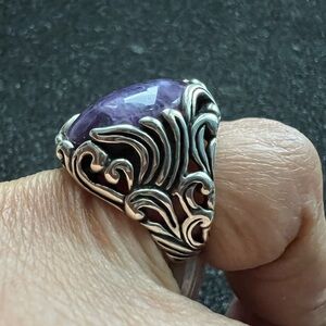 Vintage sterling silver marked Carolynn Pollack purple gemstones ring size 7.25”